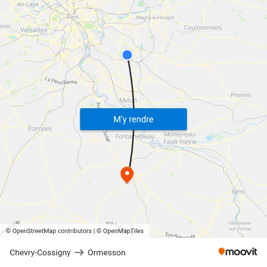 Chevry-Cossigny to Ormesson map