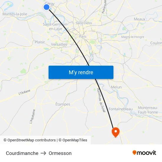 Courdimanche to Ormesson map