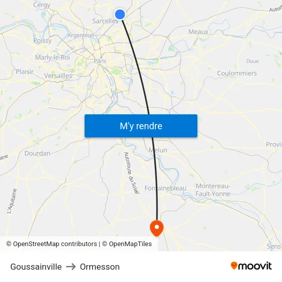 Goussainville to Ormesson map