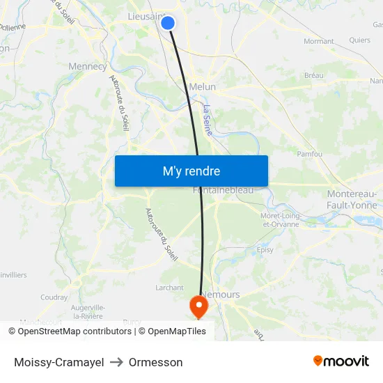 Moissy-Cramayel to Ormesson map