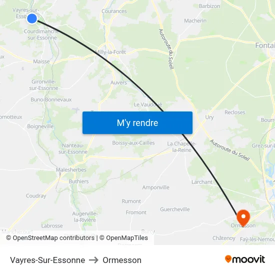 Vayres-Sur-Essonne to Ormesson map