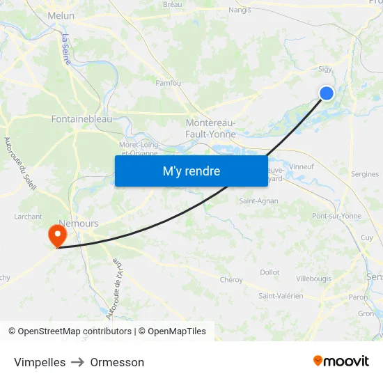 Vimpelles to Ormesson map