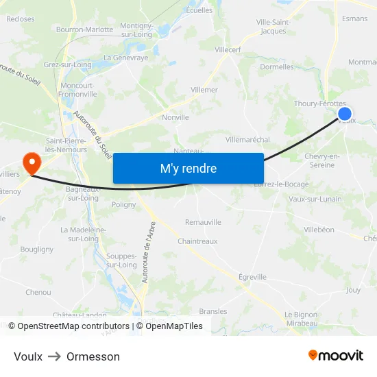 Voulx to Ormesson map
