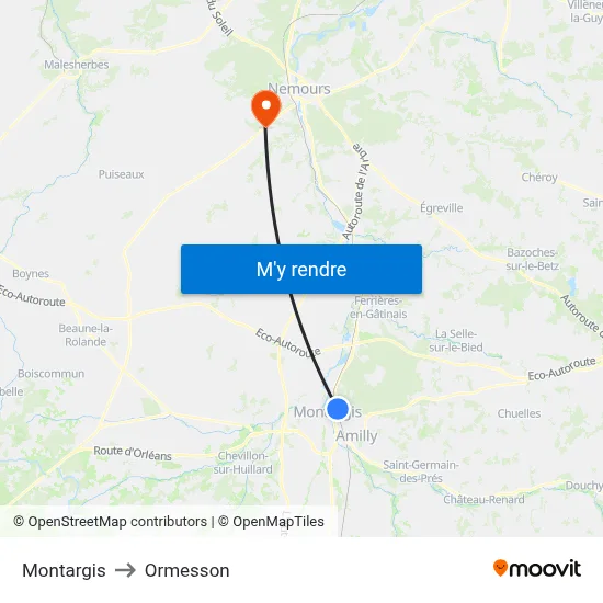 Montargis to Ormesson map
