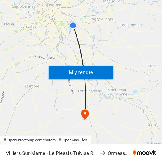 Villiers-Sur-Marne - Le Plessis-Trévise RER to Ormesson map