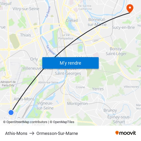 Athis-Mons to Ormesson-Sur-Marne map