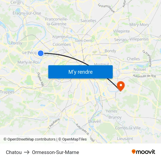 Chatou to Ormesson-Sur-Marne map