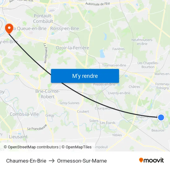 Chaumes-En-Brie to Ormesson-Sur-Marne map