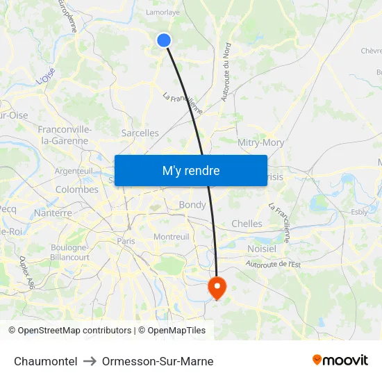 Chaumontel to Ormesson-Sur-Marne map