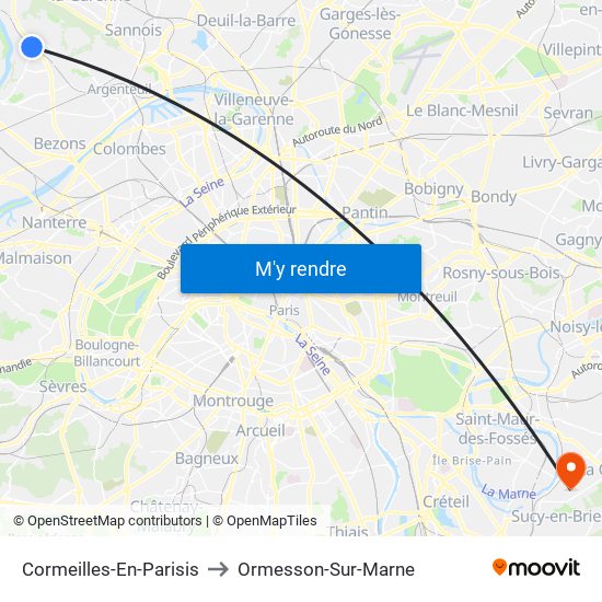 Cormeilles-En-Parisis to Ormesson-Sur-Marne map