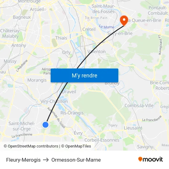 Fleury-Merogis to Ormesson-Sur-Marne map