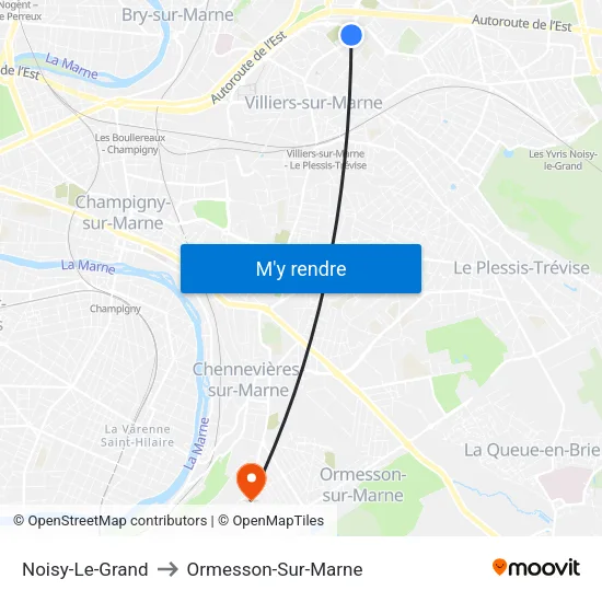 Noisy-Le-Grand to Ormesson-Sur-Marne map