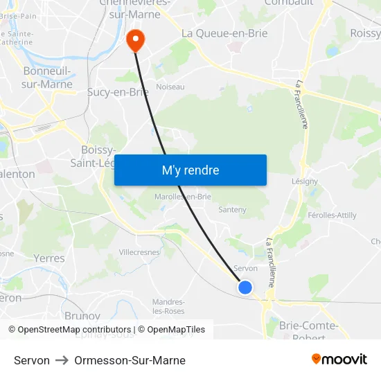 Servon to Ormesson-Sur-Marne map