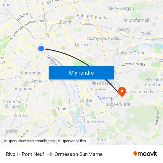 Rivoli - Pont Neuf to Ormesson-Sur-Marne map