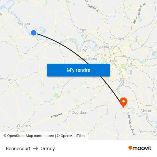 Bennecourt to Ormoy map