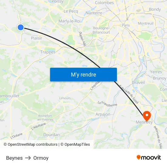 Beynes to Ormoy map