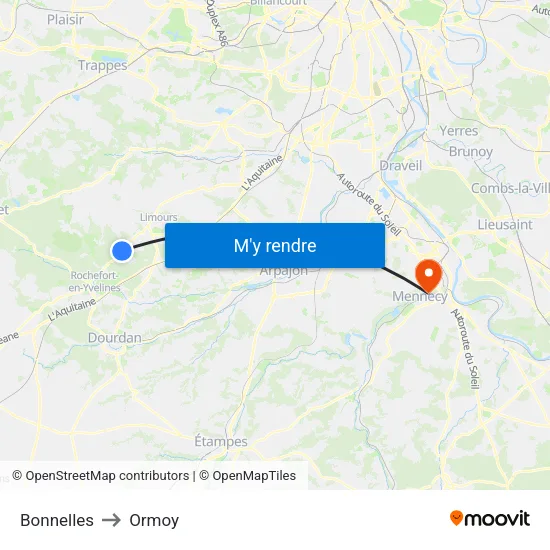Bonnelles to Ormoy map