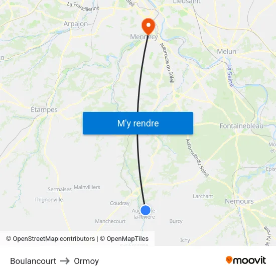 Boulancourt to Ormoy map