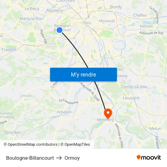 Boulogne-Billancourt to Ormoy map