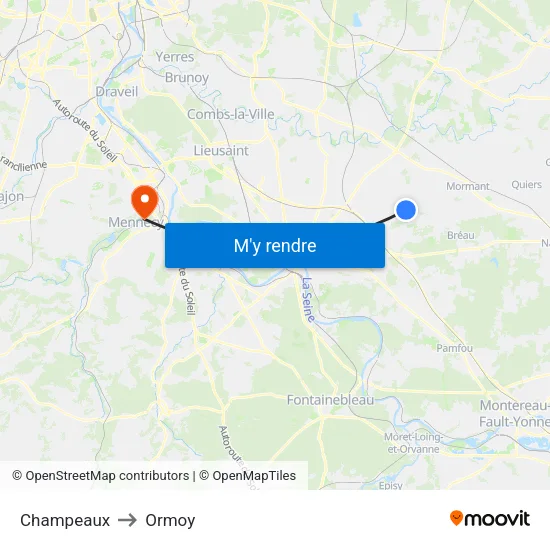 Champeaux to Ormoy map