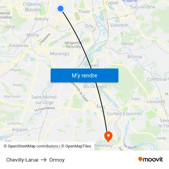 Chevilly-Larue to Ormoy map
