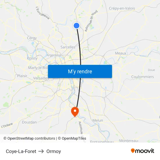 Coye-La-Foret to Ormoy map