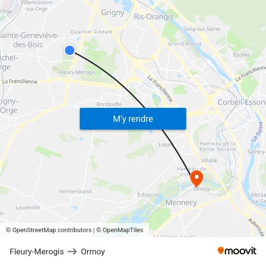 Fleury-Merogis to Ormoy map