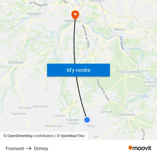 Fromont to Ormoy map