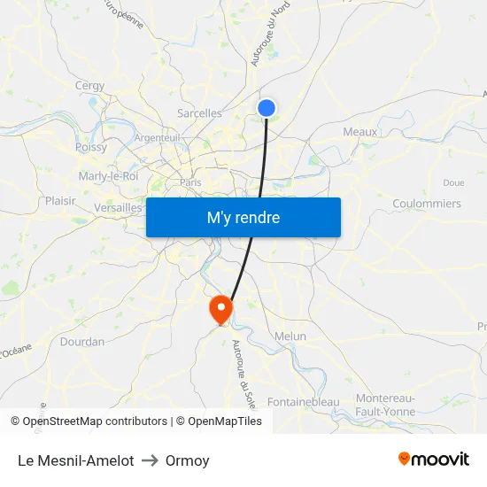 Le Mesnil-Amelot to Ormoy map