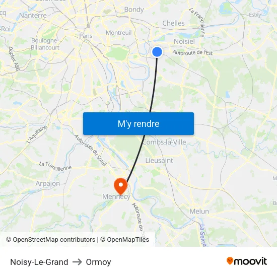 Noisy-Le-Grand to Ormoy map