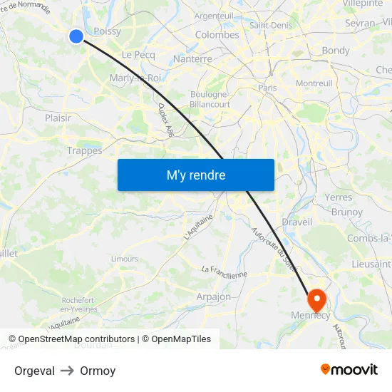 Orgeval to Ormoy map
