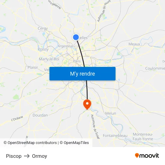 Piscop to Ormoy map