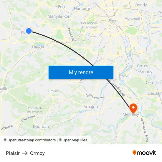 Plaisir to Ormoy map