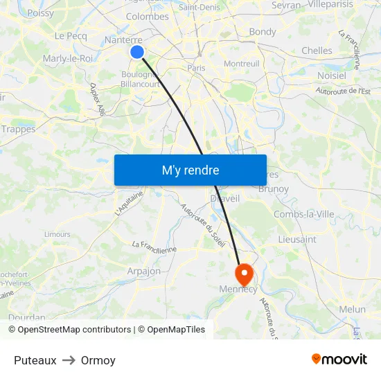 Puteaux to Ormoy map