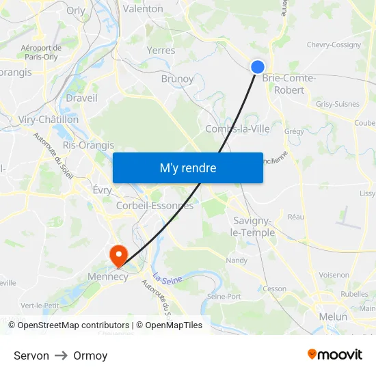 Servon to Ormoy map