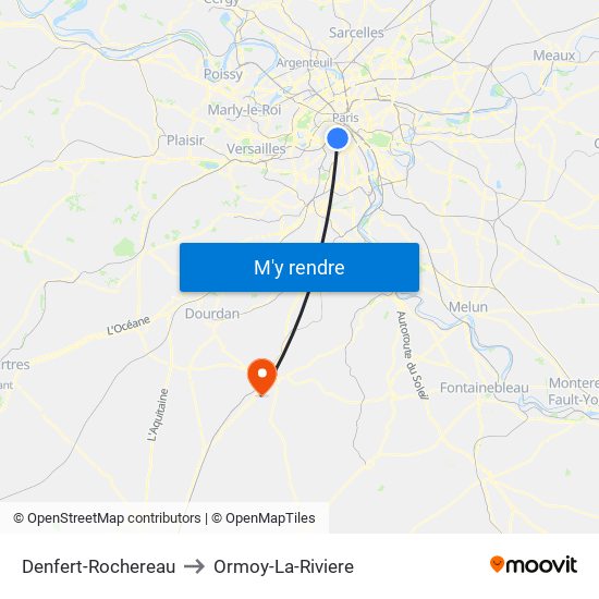 Denfert-Rochereau to Ormoy-La-Riviere map