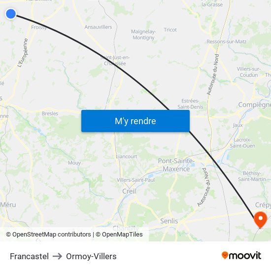 Francastel to Ormoy-Villers map