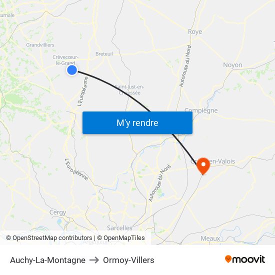 Auchy-La-Montagne to Ormoy-Villers map