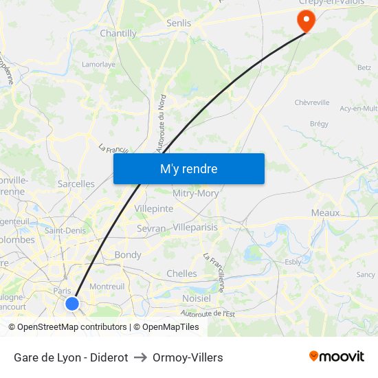 Gare de Lyon - Diderot to Ormoy-Villers map