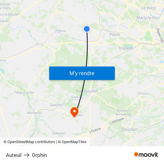 Auteuil to Orphin map