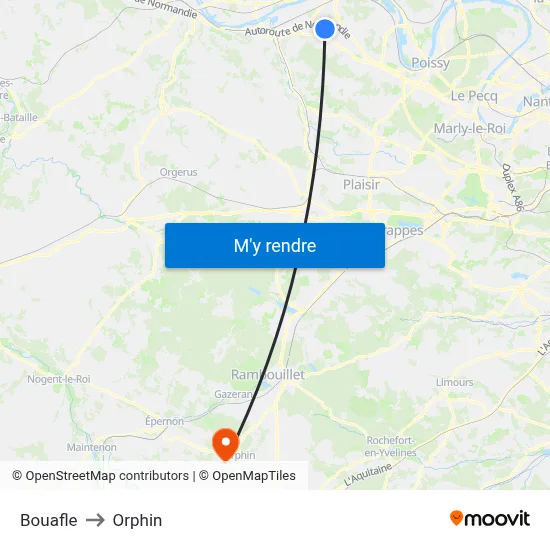 Bouafle to Orphin map