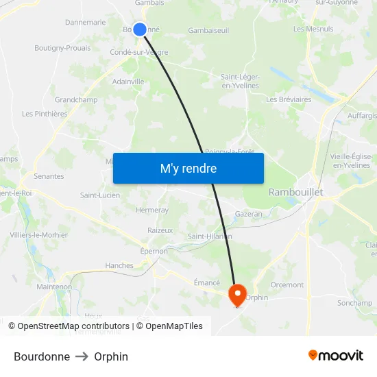Bourdonne to Orphin map