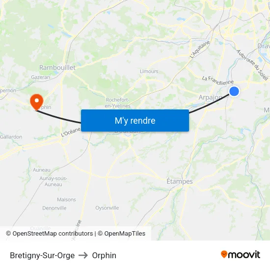 Bretigny-Sur-Orge to Orphin map
