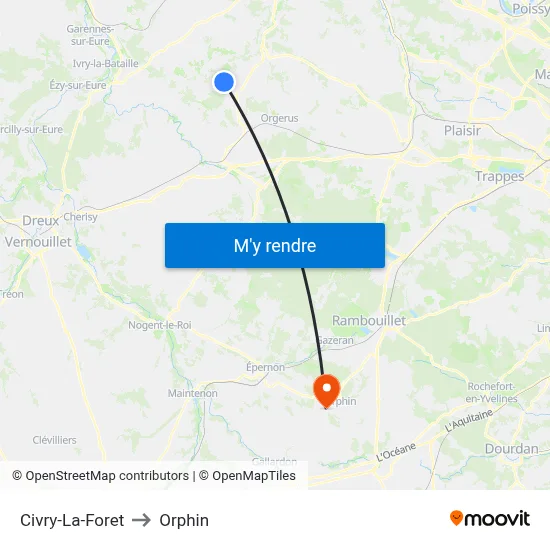 Civry-La-Foret to Orphin map