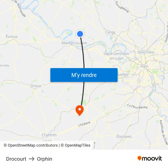 Drocourt to Orphin map