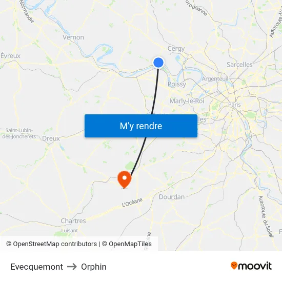 Evecquemont to Orphin map