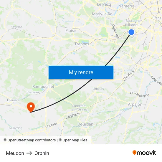 Meudon to Orphin map