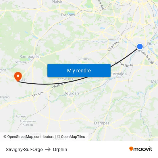 Savigny-Sur-Orge to Orphin map