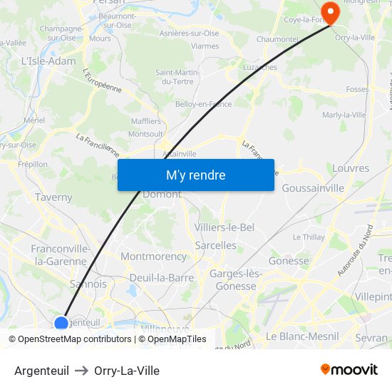 Argenteuil to Orry-La-Ville map