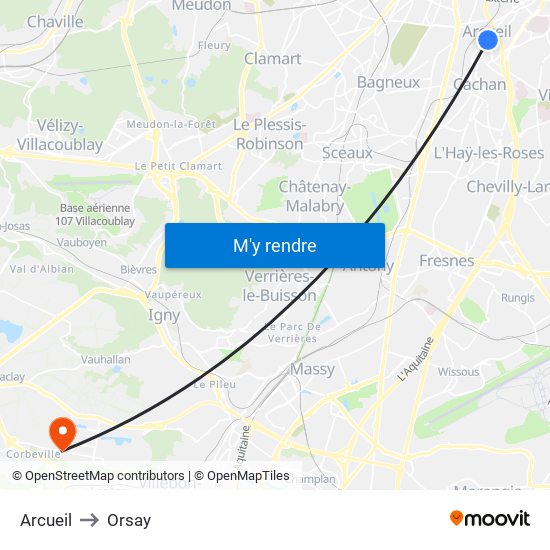 Arcueil to Orsay map